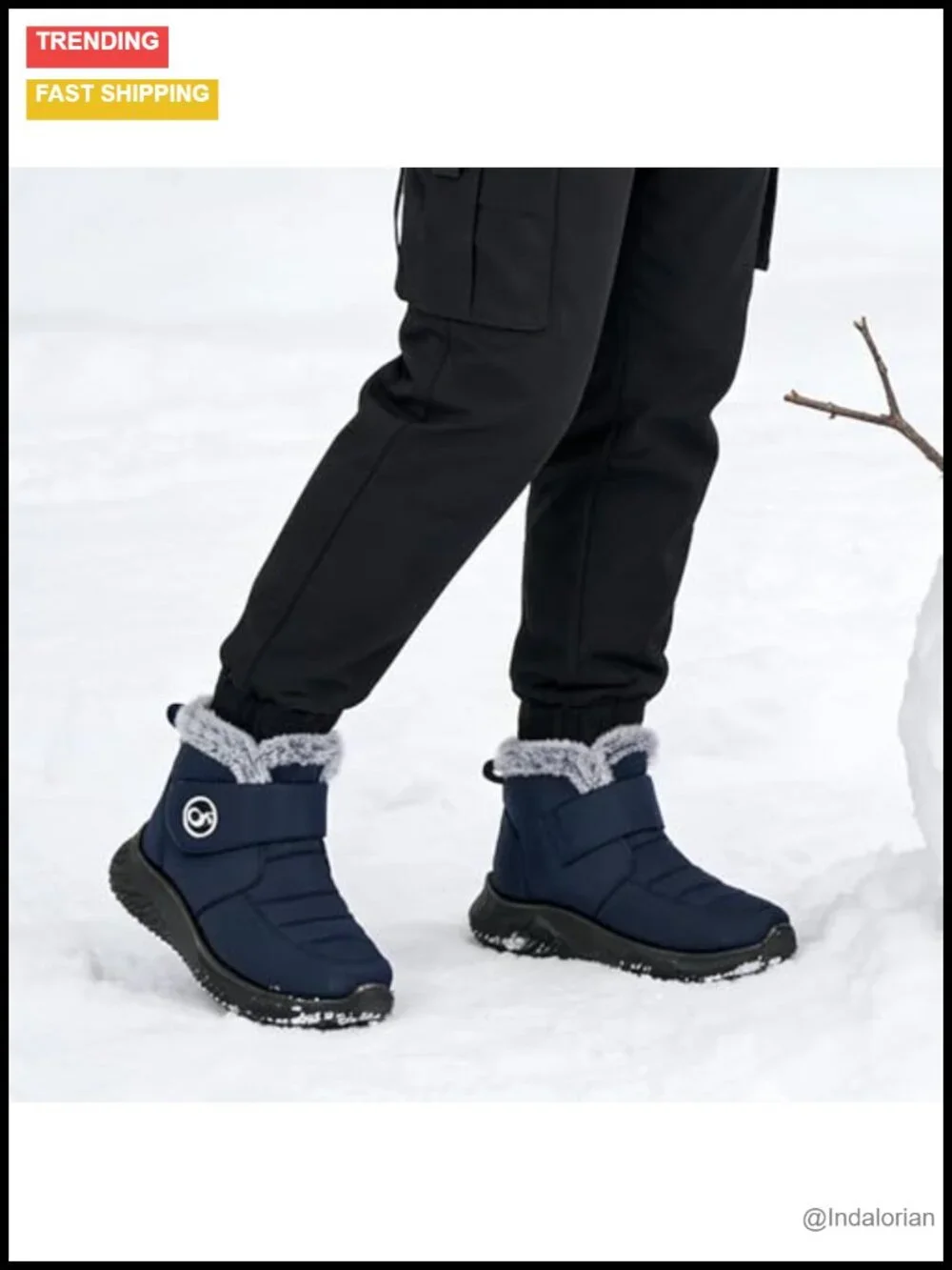 Waterproof Fur Lined Winter Snow Boots Hook & Loop Closure Non Slip